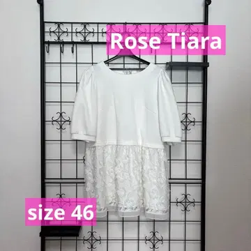 Rose Tiara 입체 자수 화이트 튜닉 칠부 소매