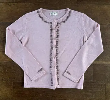 여성용 Blanc Nouveau 핑크 가디건 비즈 자수 니트탑