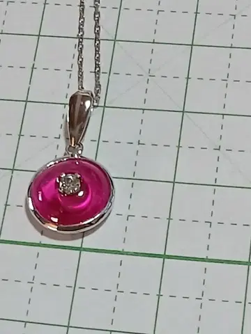 미사용 새상품 레드 스피넬 싱글 볼 다이아 포함 WG 목걸이 2.5g