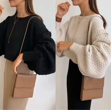 [ 새상품급 ] BLATE 볼륨 슬리브 숏 디자인 니트 블랙