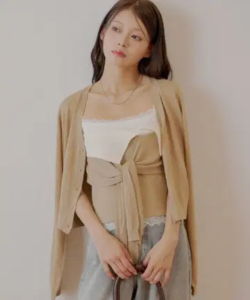 chico 베이지 프론트 타이 가디건 긴팔