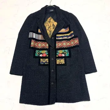 데시구알 Desigual 롱 코트 트위드 자수 블랙 38