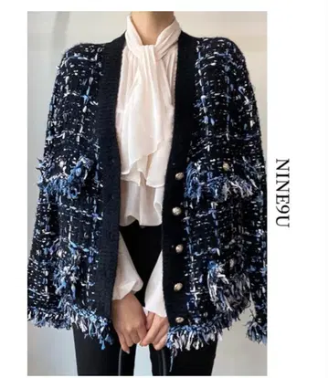 미사용 새상품 NINE9U 프린지 노카라 자켓