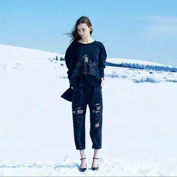 mame 데미지 가공 루즈핏 데님 팬츠