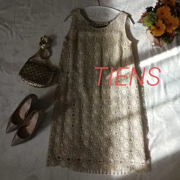 TIENS 티안엑트 파티 드레스 베이지 비쥬 플리츠 레이스