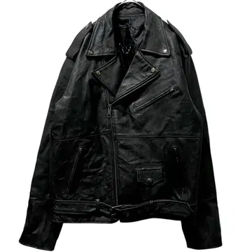 PASSIONE 가죽 더블 라이더스 자켓 블랙 천연 가죽 구제 의류