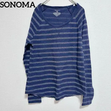 소노마 네이비 실버 라메 보더 긴팔 티셔츠 [ M ]