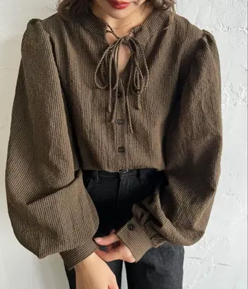 Jumelle 체크 블라우스 퍼프 슬리브