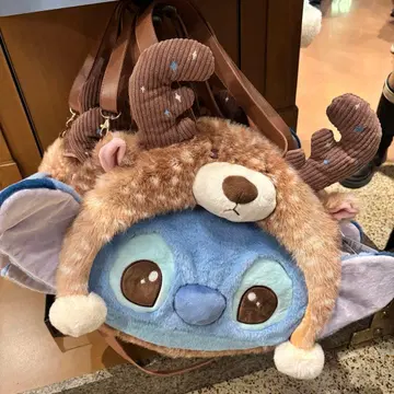 상하이 디즈니랜드 스티치 봉제 인형 백 빅 페이스 택 포함 새상품