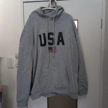 USA 프린트 그레이 후드 부착 후드티
