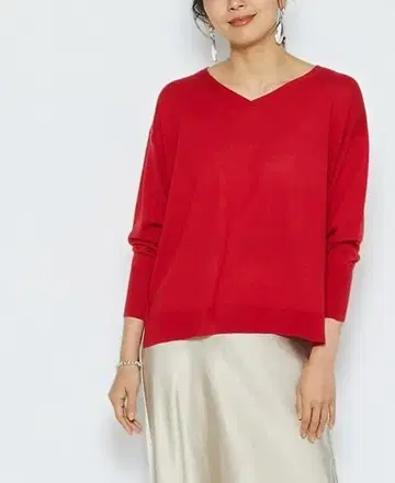 RIVE DROITE V넥 캐시미어 혼방 긴팔 니트 레드