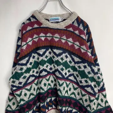 미국산 90년대 아크릴 올 패턴 니트 스웨터 구제 의류 M