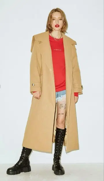 jouetie 베이지 세일러 카라 코트