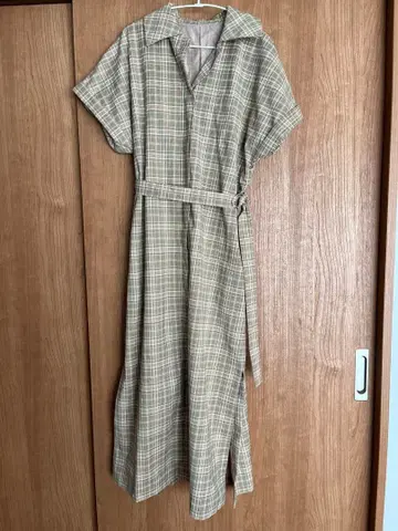 sheer SR CHEMISE OP 베이지 계열 체크 반팔 셔츠 원피스