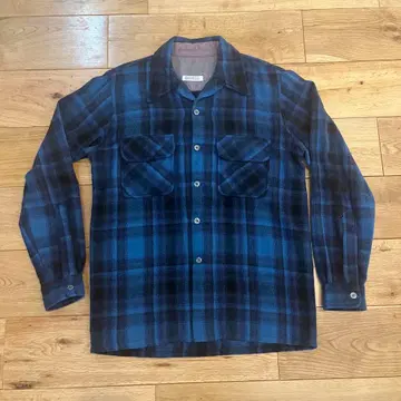 60s Cascade 파랑 블랙 옴브레 체크 오픈 카라 셔츠