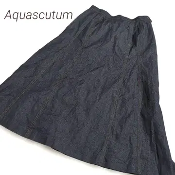 Aquascutum 아쿠아 스큐텀 데님풍 롱 플레어 스커트