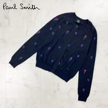 폴 스미스 꽃 자수 니트 가디건 크루넥 블랙 M*HD1274