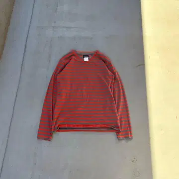 90s Agnes b. homme 보더 v넥 긴팔 롱 티셔츠