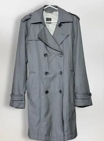 ELLE 트렌치코트 M 그레이 스트라이프 벨트 포함