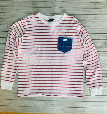 리 M 화이트/레드 스트라이프 긴팔 티셔츠
