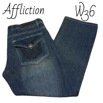 어플릭션 Affliction 스트레이트 데님 사이즈 36 자수 청바지