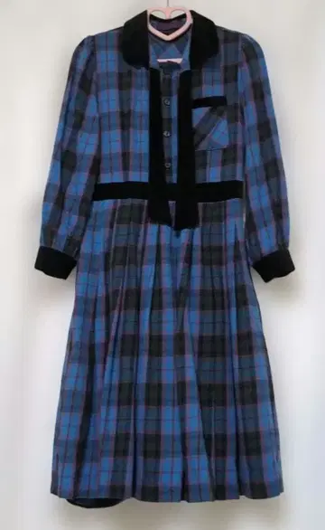 [Aymmy] 체크 긴팔 원피스 블루