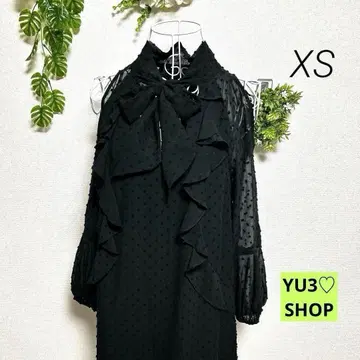 자라 XS 슬리브리스 원피스 프릴 리본 드레스 시스루 블랙