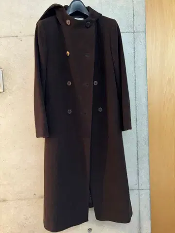 23구 롱 코트 후드 부착 브라운
