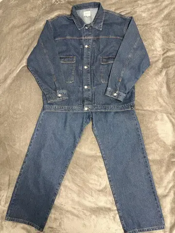 [ 셋업 ] 오버 사이즈 데님 자켓 & 와이드 스트레이트 데님 팬츠