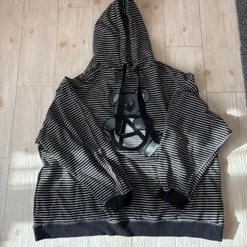 미사용 곰 프린트 후드 부착 후드티