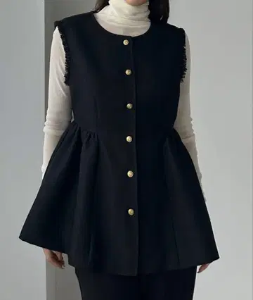 Louere 루 골드 버튼 페플럼 프린지 베스트