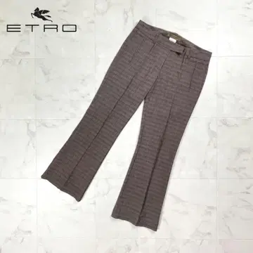 ETRO 체크 무늬 세미 플레어 팬츠 슬랙스 핑크 브라운 42*HD618
