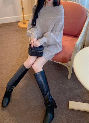 미사용 새상품 가죽 롱 부츠 25cm