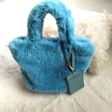 미사용 새상품 HUND RED 퍼 토트백 카드 케이스 포함 블루