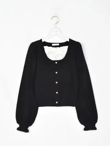 블랙 버튼 퍼프 슬리브 상의