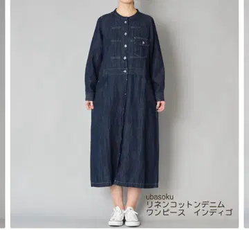 ubasoku 린넨코튼 데님 원피스 인디고