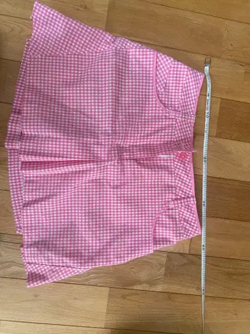 핑크 깅엄 체크 플레어 스커트