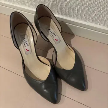 그레이 가죽 스틸레토 하이힐