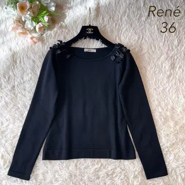 새상품급 Rene 벨로아 새틴 리본 울 니트 블랙 36