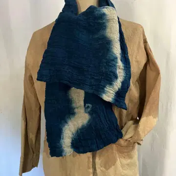 린넨 100% 네이비 나염 썬더 짜임 머플러 빈티지 스타일