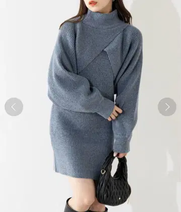 chico 하이넥 미니 원피스 + 크로스 니트