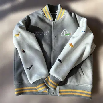 DANGEROUS ANIMALS 자수 바시티 자켓 그레이 깨끗한 상품