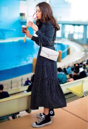 UNITED ARROWS UWSC 도트 티어드 맥시 원피스