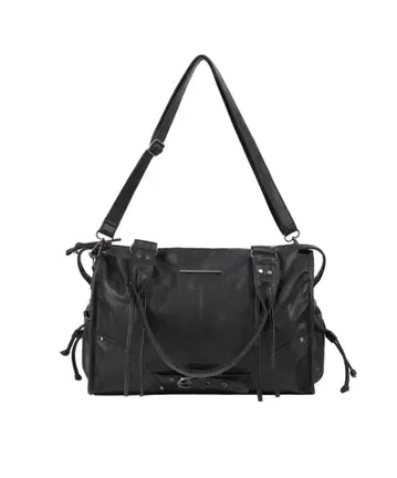 Belted Washed Leather Bag (BLACK)