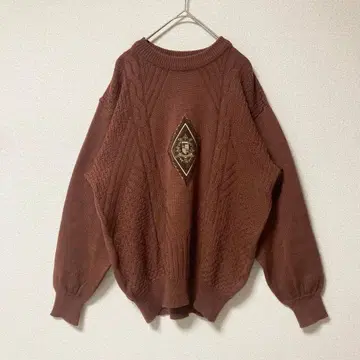니트 자수 벨로아 브라운 빅 루즈 와이드 소매 레트로 구제 의류 빈티지