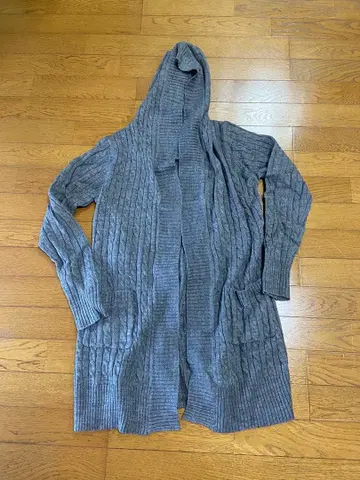 후드 부착 가디건 그레이