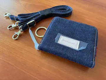 NeedNetwork 데님 2단 접이식 지갑 스트랩 포함