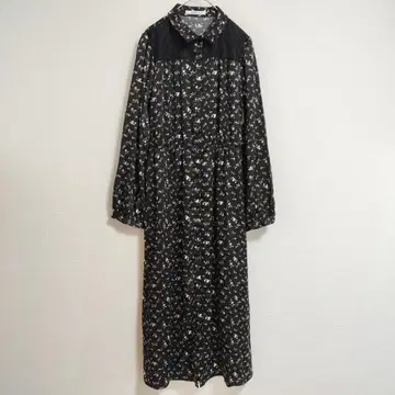 Amelier 롱 셔츠 원피스 FREE 블랙 미니 꽃무늬