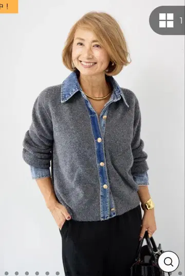 PLUS OTO.HA 데님 x 니트 셔츠 차콜 그레이