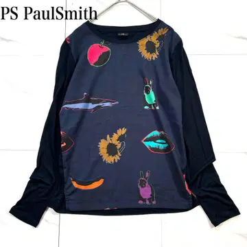 아트 프린트 절개 긴팔 티셔츠 올 패턴 폴스미스 네이비